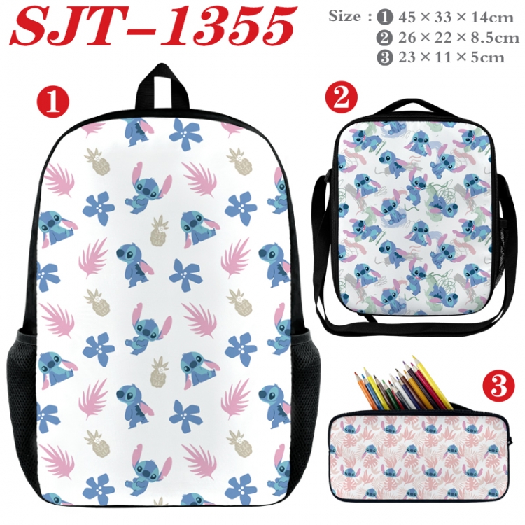 Lilo & Stitch Anime nylon canvas backpack pencil case crossbody bag three piece set 45x33x14cm