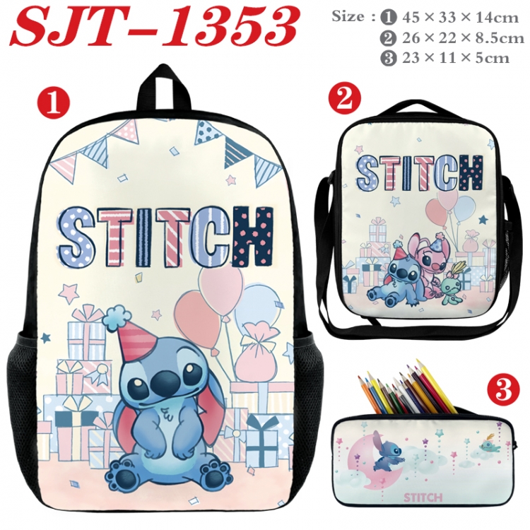 Lilo & Stitch Anime nylon canvas backpack pencil case crossbody bag three piece set 45x33x14cm