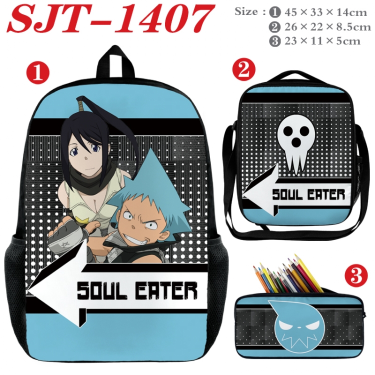 Soul Eater Anime nylon canvas backpack pencil case crossbody bag three piece set 45x33x14cm