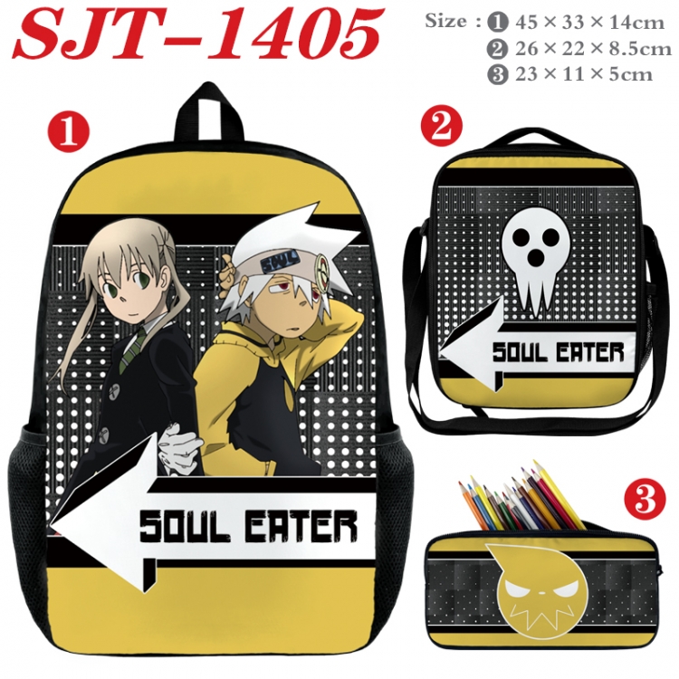 Soul Eater Anime nylon canvas backpack pencil case crossbody bag three piece set 45x33x14cm