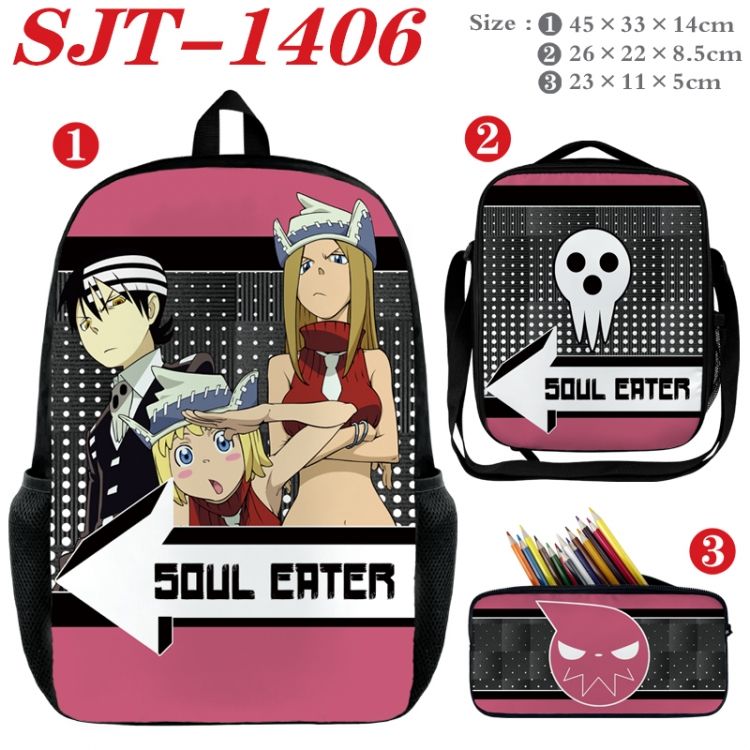 Soul Eater Anime nylon canvas backpack pencil case crossbody bag three piece set 45x33x14cm