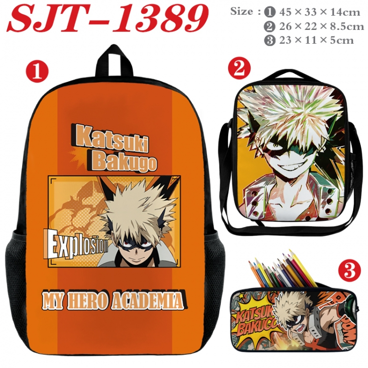 My Hero Academia Anime nylon canvas backpack pencil case crossbody bag three piece set 45x33x14cm