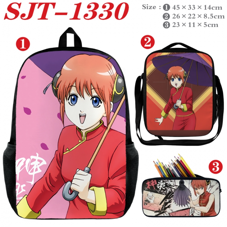 Gintama Anime nylon canvas backpack pencil case crossbody bag three piece set 45x33x14cm