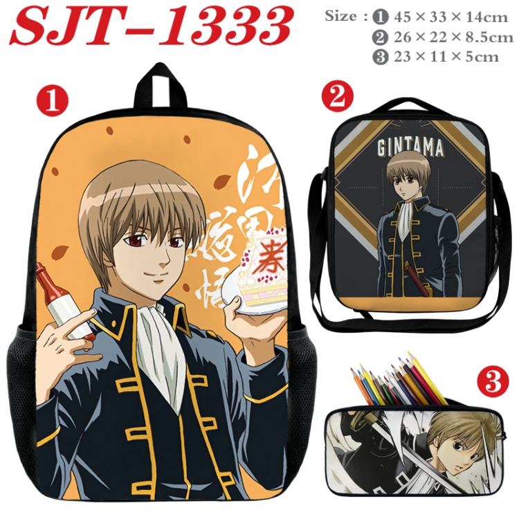 Gintama Anime nylon canvas backpack pencil case crossbody bag three piece set 45x33x14cm