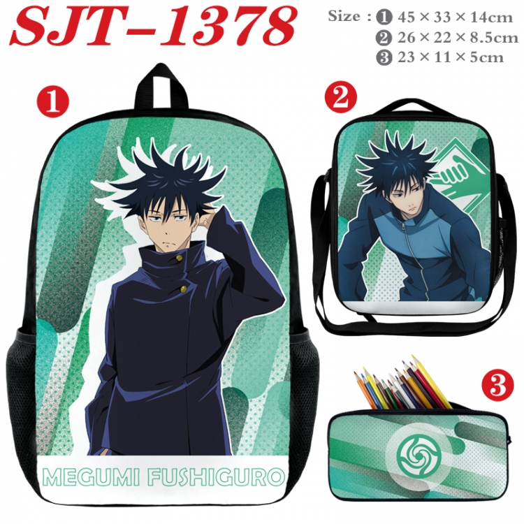 Jujutsu Kaisen Anime nylon canvas backpack pencil case crossbody bag three piece set 45x33x14cm