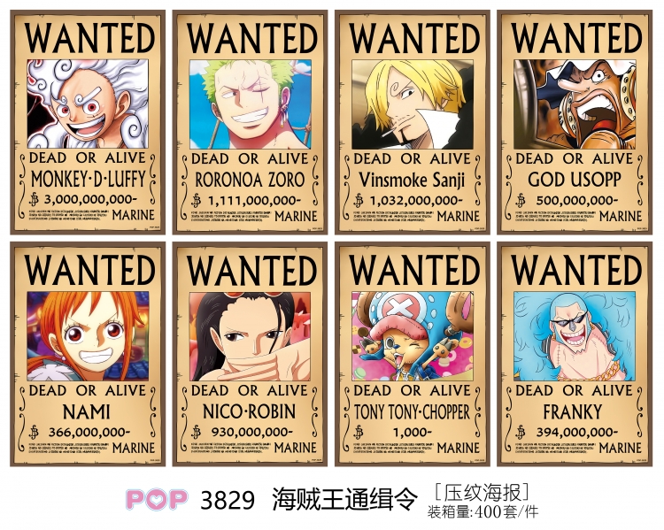 One Piece Embossed poster 8 pcs a set 42X29CM price for 5 sets