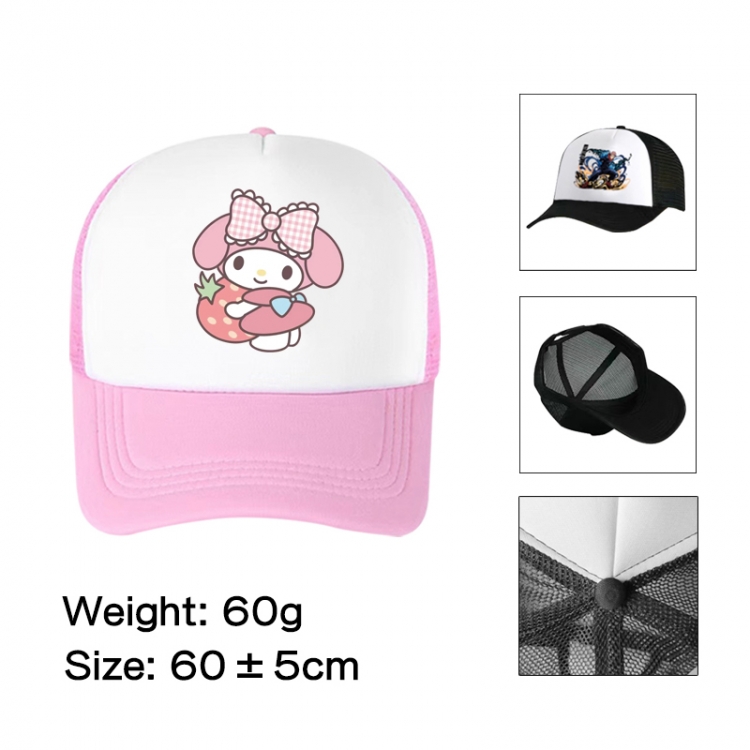 sanrio Anime peripheral color printed mesh cap baseball cap size 60 ± 5cm