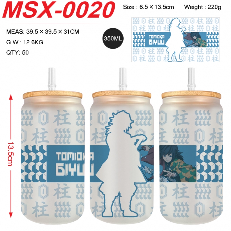 Demon Slayer Kimets Anime frosted glass cup with straw 350ML MSX-0020
