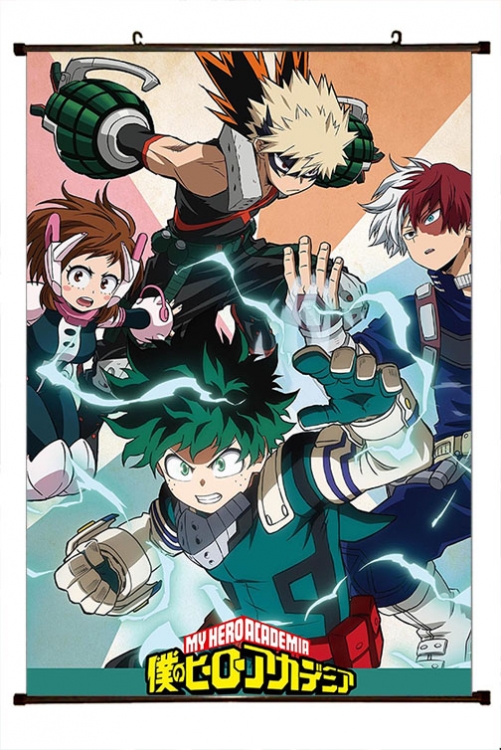 My Hero Academia Anime black Plastic rod Cloth painting Wall Scroll 60X90CM w9-456