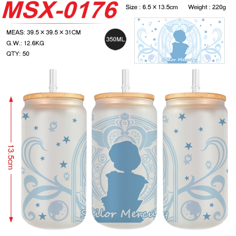 sailormoon Anime frosted glass cup with straw 350ML MSX-0176