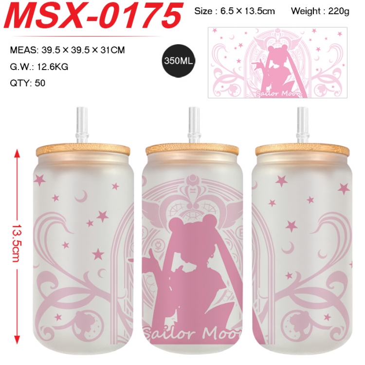 sailormoon Anime frosted glass cup with straw 350ML  MSX-0175