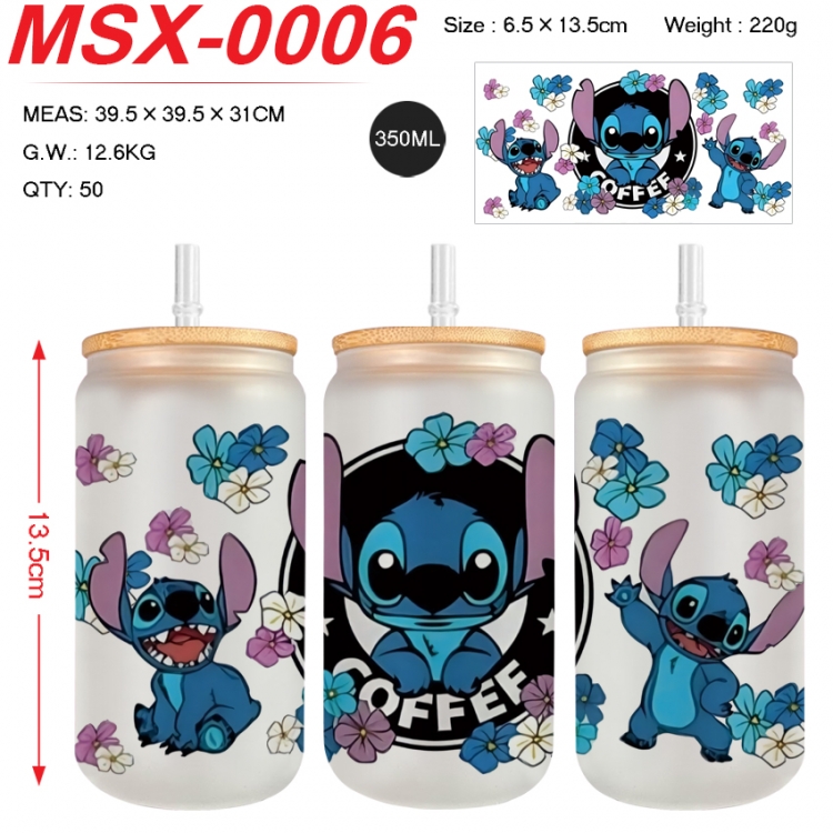 Lilo & Stitch Anime frosted glass cup with straw 350ML