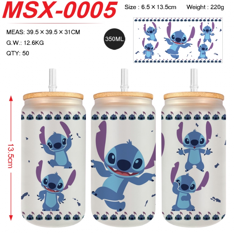 Lilo & Stitch Anime frosted glass cup with straw 350ML