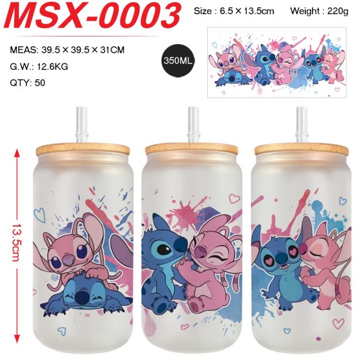 Lilo & Stitch Anime frosted glass cup with straw 350ML