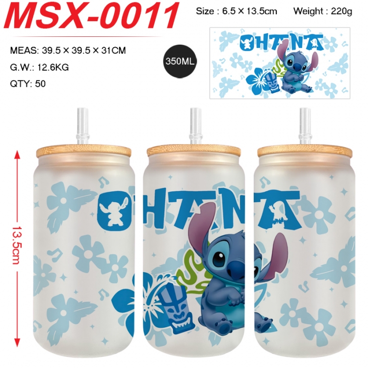 Lilo & Stitch Anime frosted glass cup with straw 350ML