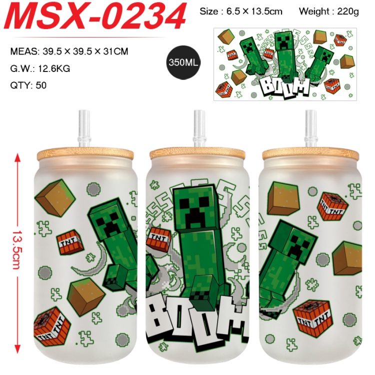 Minecraft Anime frosted glass cup with straw 350ML MSX-0234