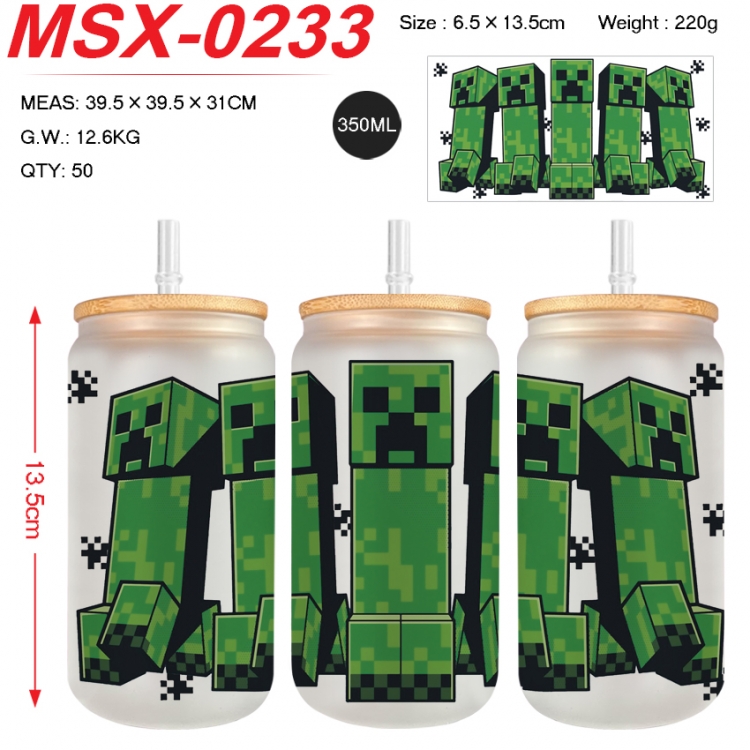 Minecraft Anime frosted glass cup with straw 350ML MSX-0233