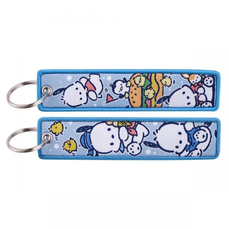 Sanrio series Double sided color woven label keychain with thickened hanging rope 13x3cm 10G price for 5 pcs