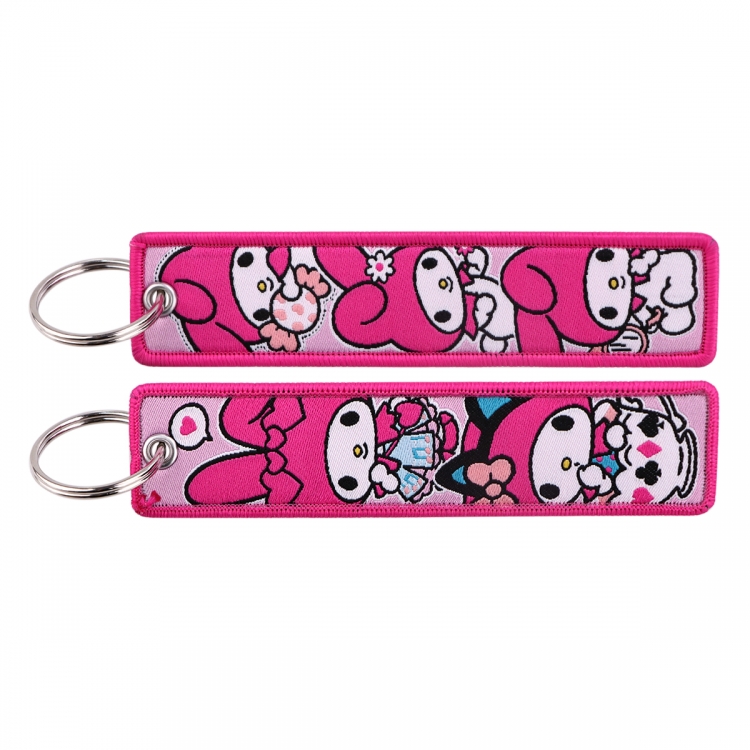 Sanrio series Double sided color woven label keychain with thickened hanging rope 13x3cm 10G price for 5 pcs