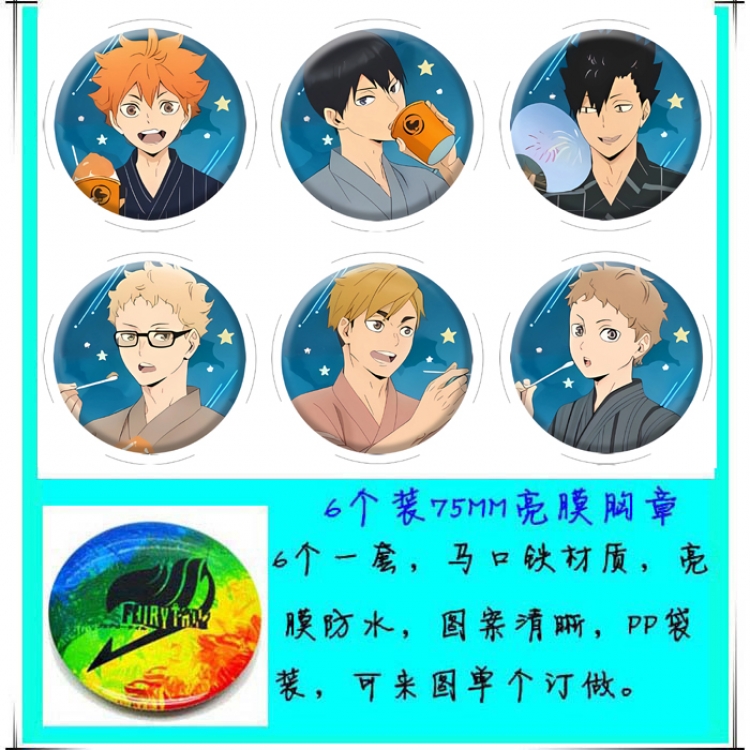 Haikyuu!! Anime round Badge Bright film badge Brooch 75mm a set of 6