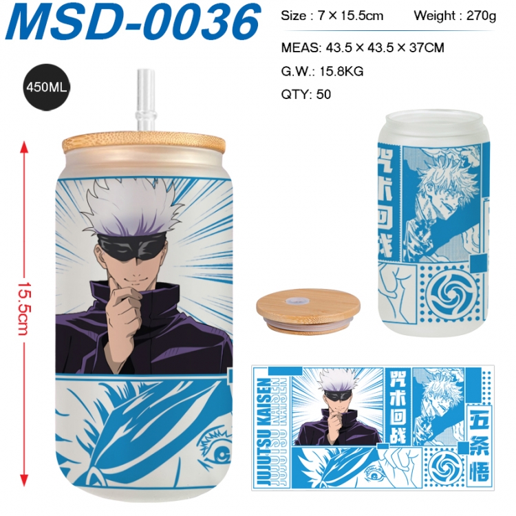 Jujutsu Kaisen Anime frosted glass cup with straw 450ML  MSD-0036