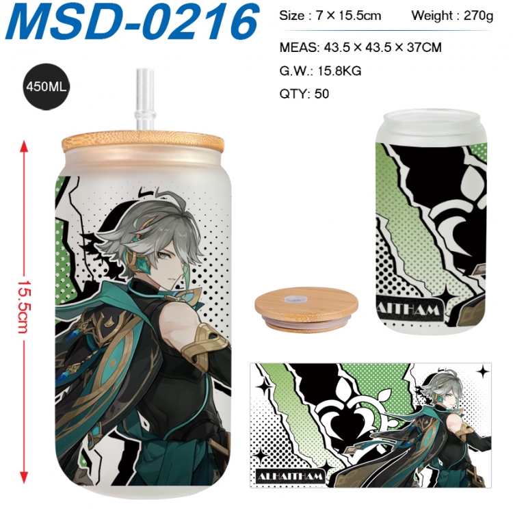 Genshin Impact Anime frosted glass cup with straw 450ML  MSD-0216