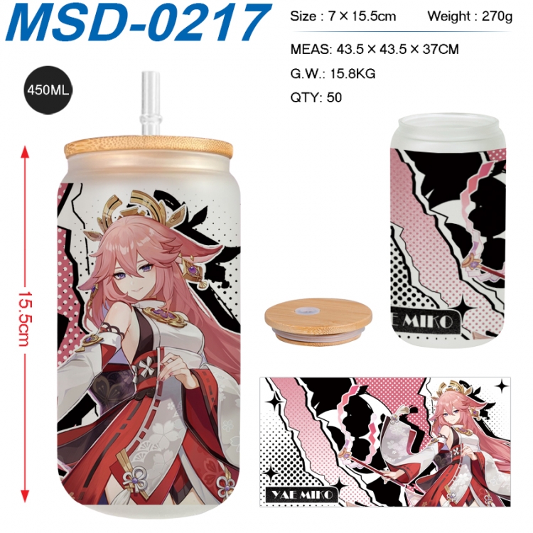 Genshin Impact Anime frosted glass cup with straw 450ML MSD-0217