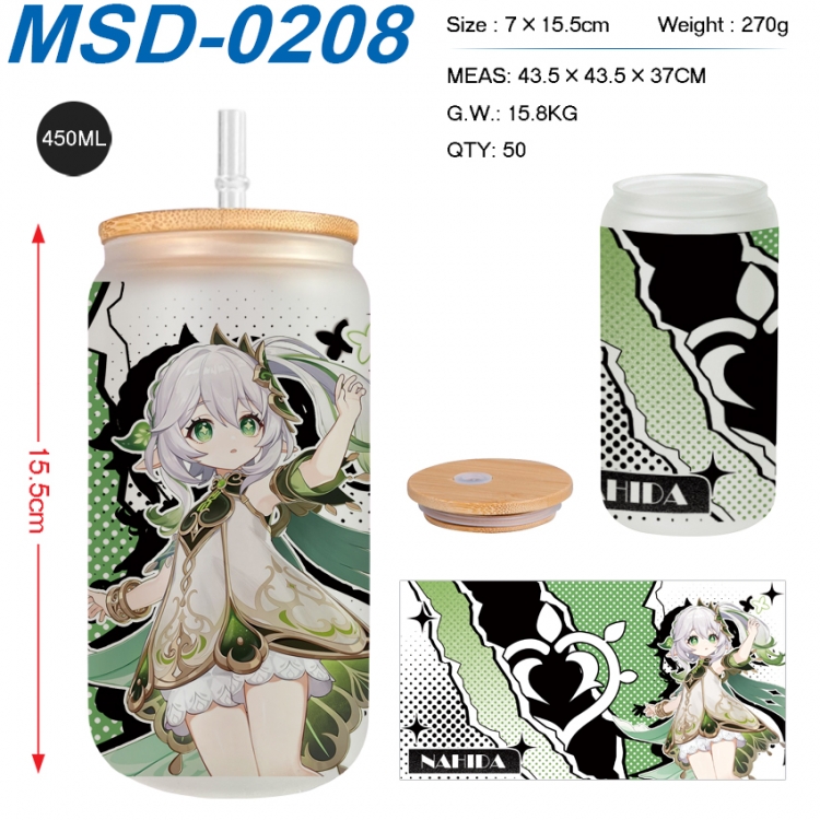 Genshin Impact Anime frosted glass cup with straw 450ML MSD-0208
