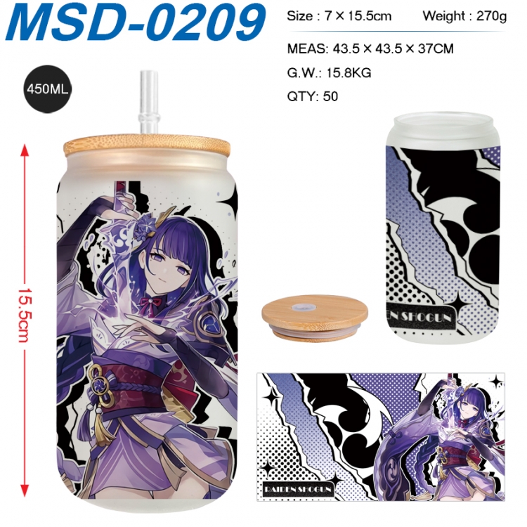 Genshin Impact Anime frosted glass cup with straw 450ML MSD-0209