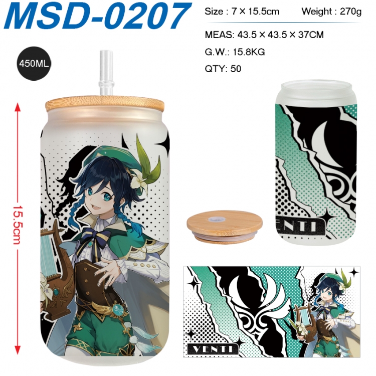 Genshin Impact Anime frosted glass cup with straw 450ML MSD-0207