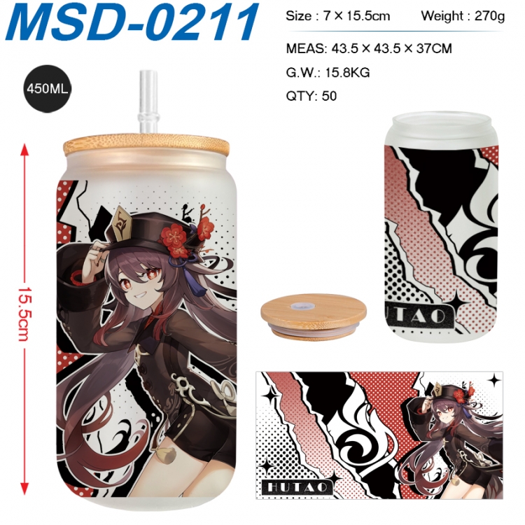Genshin Impact Anime frosted glass cup with straw 450ML MSD-0211