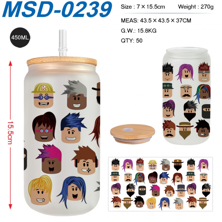 Roblox Anime frosted glass cup with straw 450ML MSD-0239