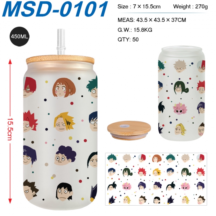 My Hero Academia Anime frosted glass cup with straw 450ML