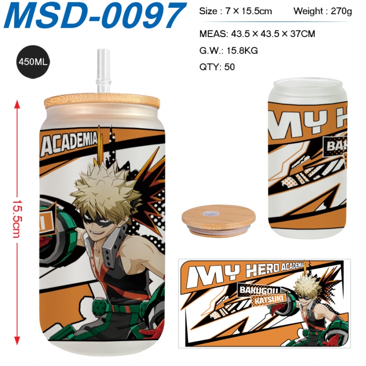 My Hero Academia Anime frosted glass cup with straw 450ML