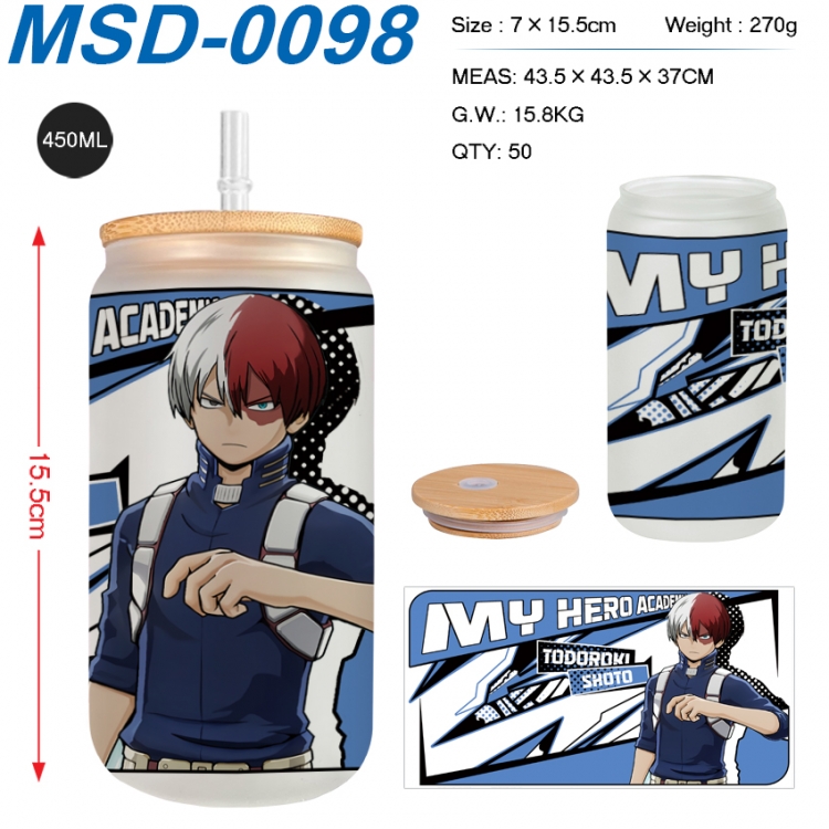 My Hero Academia Anime frosted glass cup with straw 450ML