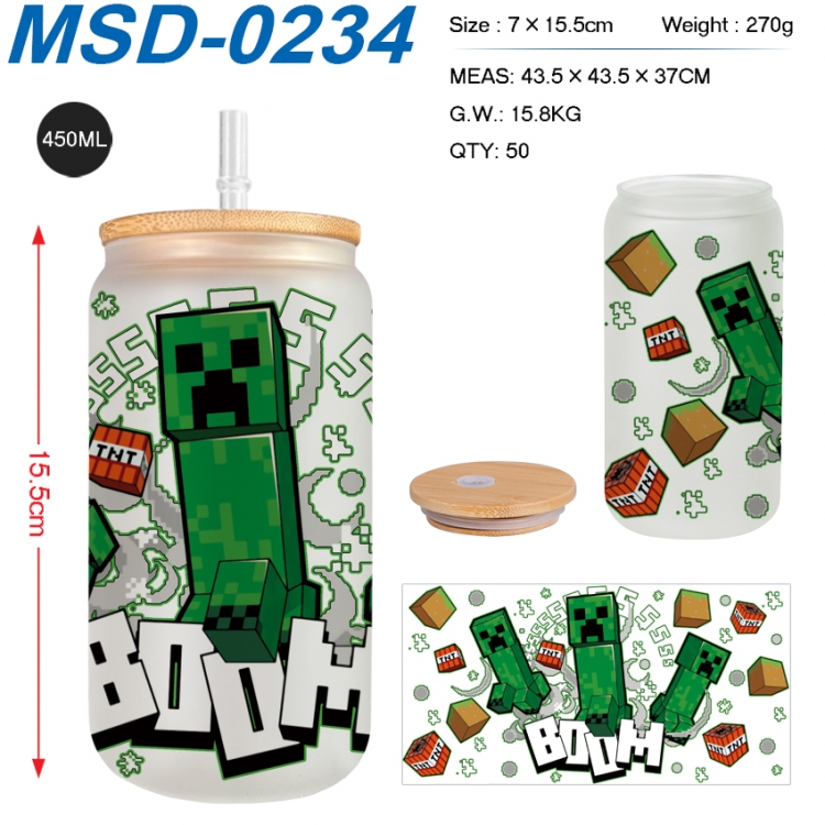 Minecraft Anime frosted glass cup with straw 450ML