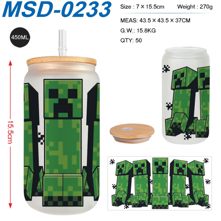 Minecraft Anime frosted glass cup with straw 450ML
