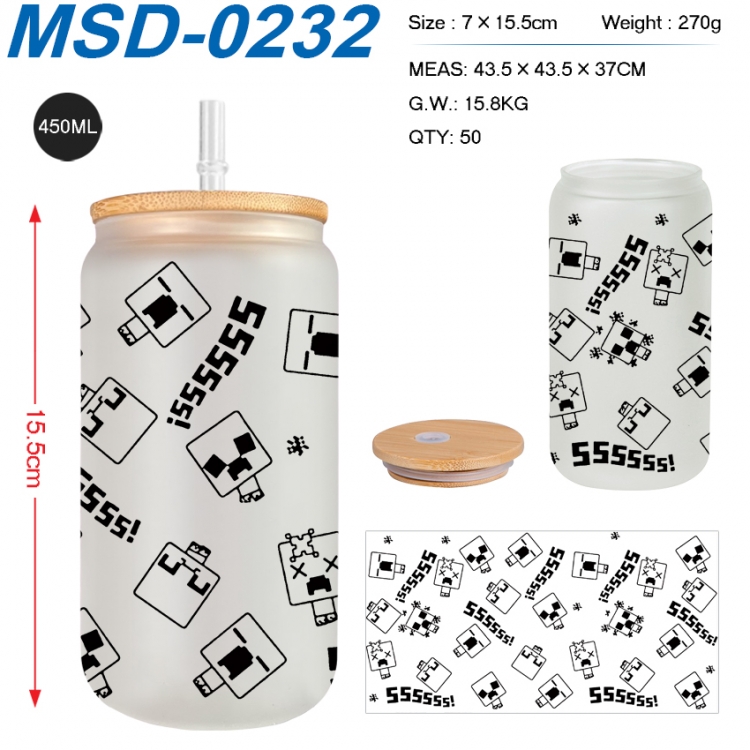 Minecraft Anime frosted glass cup with straw 450ML