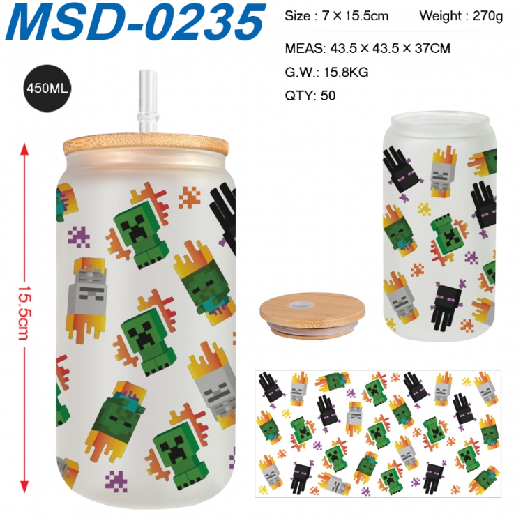 Minecraft Anime frosted glass cup with straw 450ML