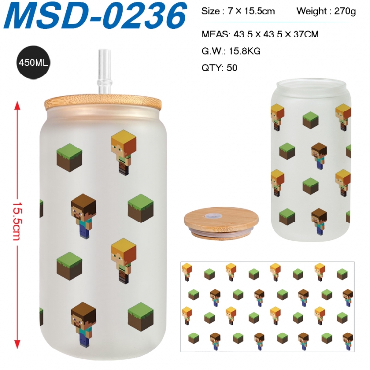 Minecraft Anime frosted glass cup with straw 450ML