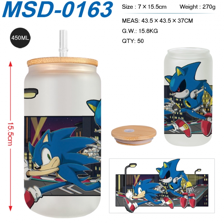 Sonic The Hedgehog Anime frosted glass cup with straw 450ML MSD-0163