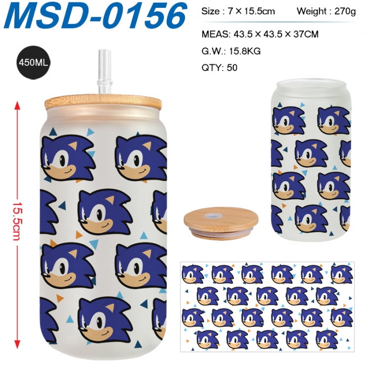 Sonic The Hedgehog Anime frosted glass cup with straw 450ML MSD-0156