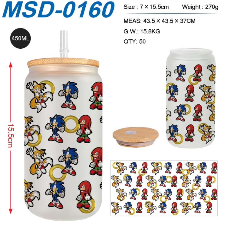 Sonic The Hedgehog Anime frosted glass cup with straw 450ML  MSD-0160