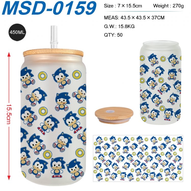 Sonic The Hedgehog Anime frosted glass cup with straw 450ML MSD-0159
