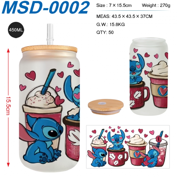 Lilo & Stitch Anime frosted glass cup with straw 450ML