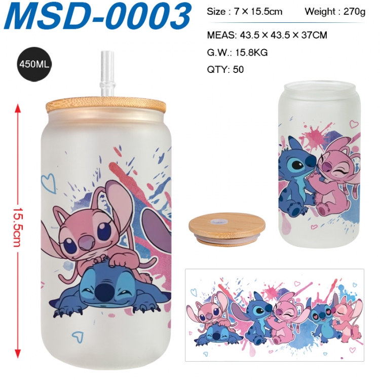 Lilo & Stitch Anime frosted glass cup with straw 450ML