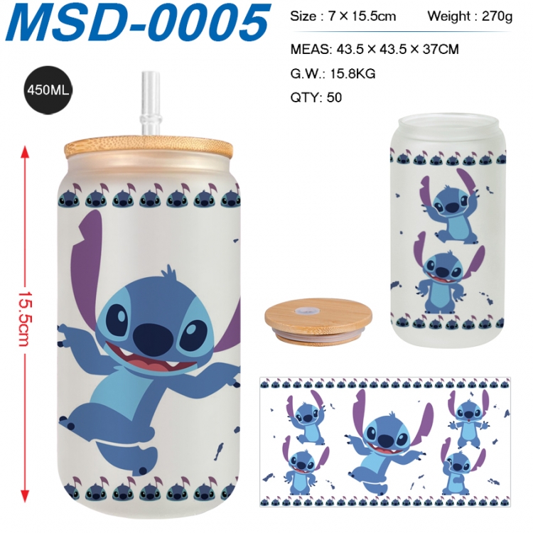 Lilo & Stitch Anime frosted glass cup with straw 450ML