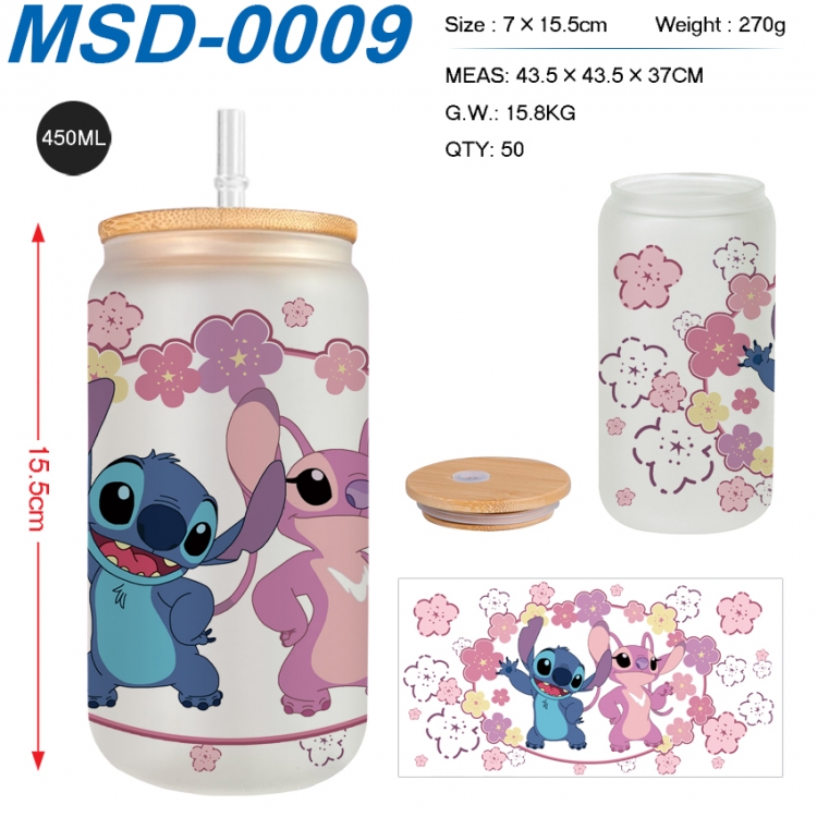 Lilo & Stitch Anime frosted glass cup with straw 450ML