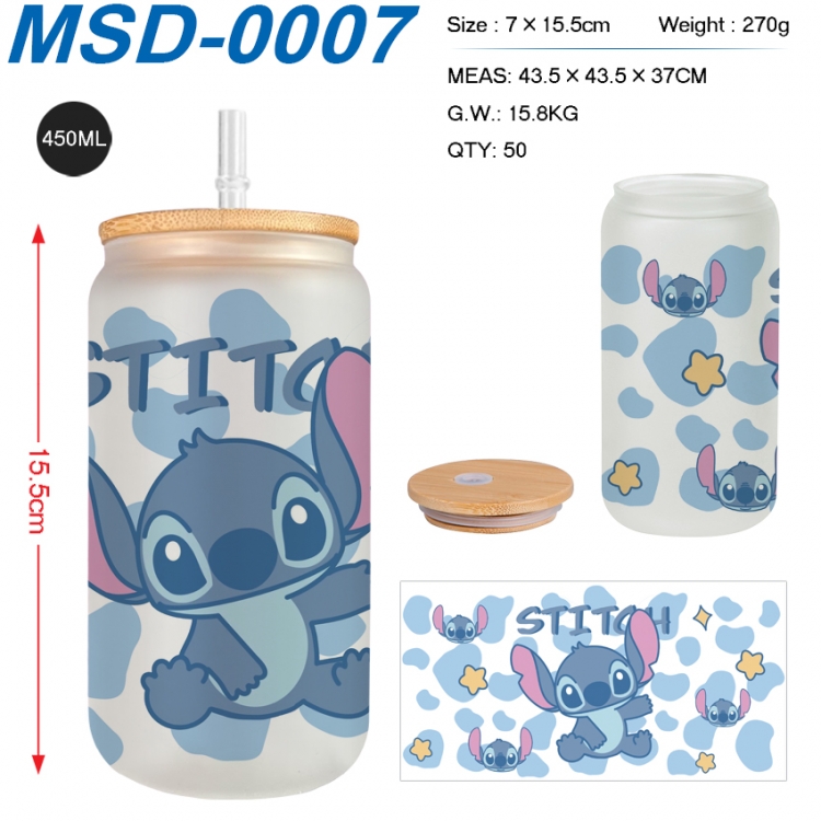 Lilo & Stitch Anime frosted glass cup with straw 450ML