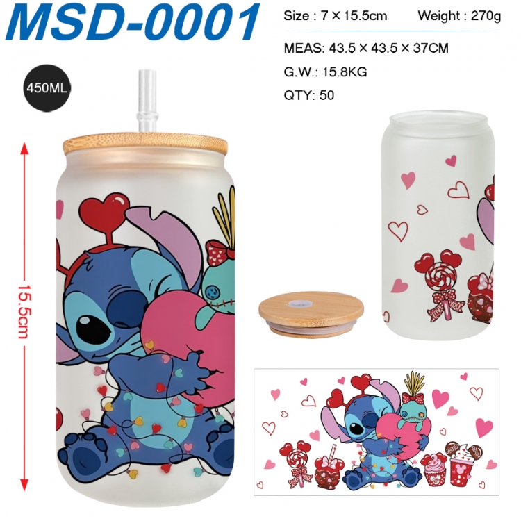 Lilo & Stitch Anime frosted glass cup with straw 450ML